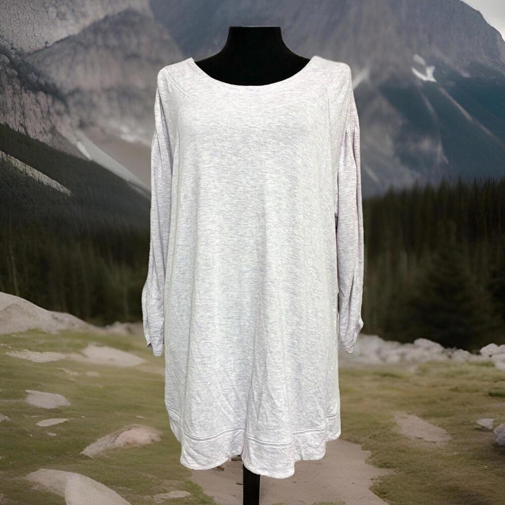 Chico’s Zenergy 3 (XL, XXL) Heathered Lavender Long Sleeve Tunic Top Scoop Neck